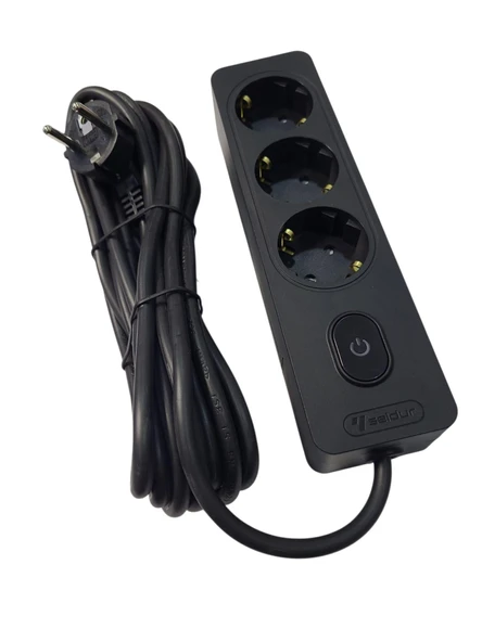 Seldur Üçlü Anahtarlı Topraklı Grup Priz Siyah 5 mt ÇK ürün görseli 1