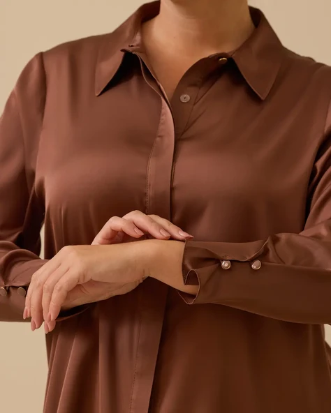 Büyük Beden Düğmeli Saten Gömlek Gala-Xi - 3