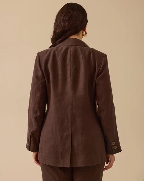 Büyük Beden Çift Düğmeli Keten Ceket - 3