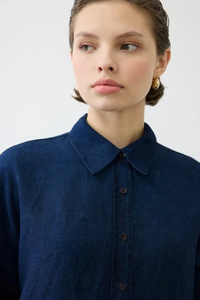 Denim Efektli %100 Keten Pantolonlu Takım Terzi Dükkani - 3