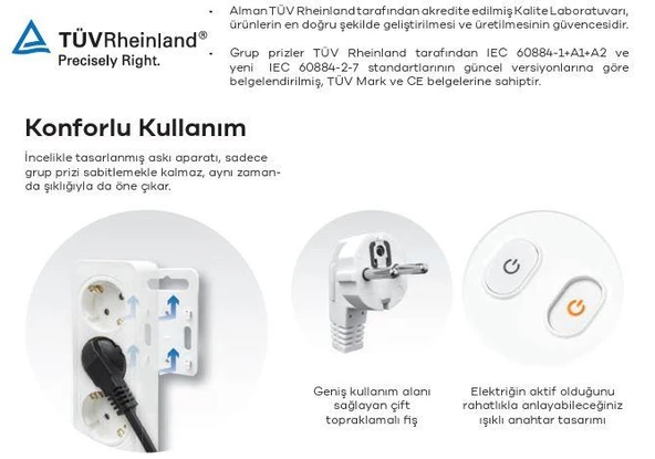 Seldur Üçlü Anahtarlı Topraklı Grup Priz Siyah 5 mt ÇK - Resim 3