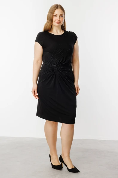 Taş İşlemeli Büzgülü Elbise Ekol - Resim 3