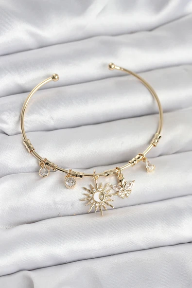 Güneş Charmlı Gold Renk Pirinç Kadın Bileklik - TJ-BB8041 ürün görseli 1