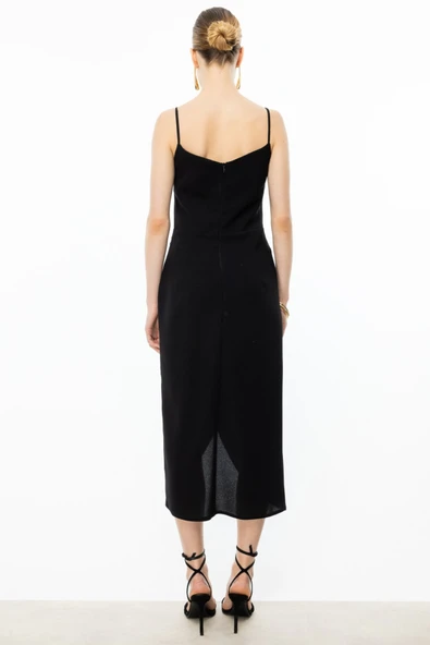 Ekol İp Askılı Degaje Yaka Gece Elbisesi - 4