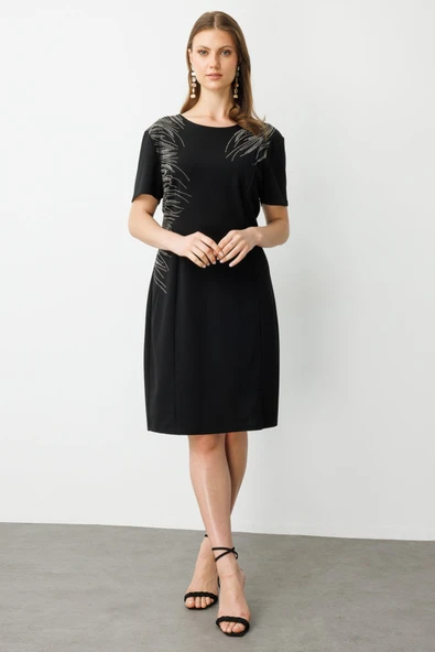 Taş İşlemeli Kısa Kollu Elbise Ekol - Resim 2