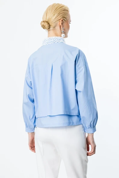 On Dantelli Uzun Kollu Pamuk Gömlek - 4