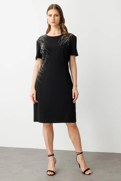 Taş İşlemeli Kısa Kollu Elbise Ekol - Resim 3