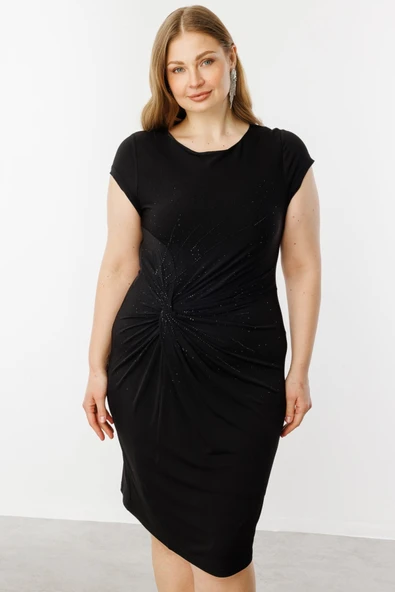 Taş İşlemeli Büzgülü Elbise Ekol - Resim 2