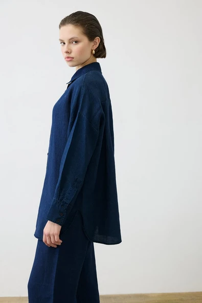 Denim Efektli %100 Keten Pantolonlu Takım Terzi Dükkani - 2