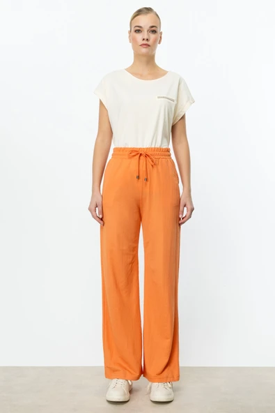 On Beli Lastikli Bol Paça Pantolon - Resim 5