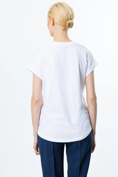 On Taş İşlemeli Ve Baskılı Pamuk Bluz - 8