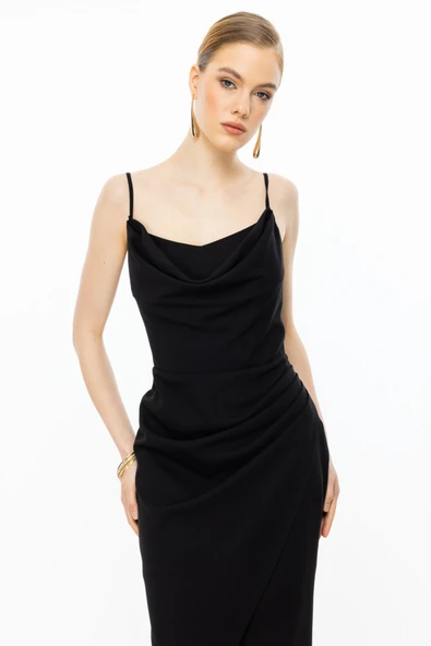 Ekol İp Askılı Degaje Yaka Gece Elbisesi - 3