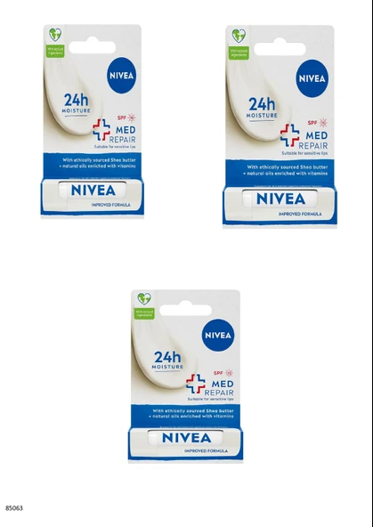 85063 NIVEA Med Repair SPF 15 Dudak Bakım Kremi  3 ADET ürün görseli