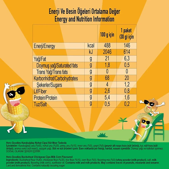 Süt Mısırlı Karabuğday Nohut Cips 30 gr - 3