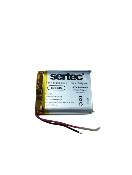 Sertec 803035 3.7V 800 MAh Li-Polymer Pil (Devreli/1.5A) ürün görseli 1