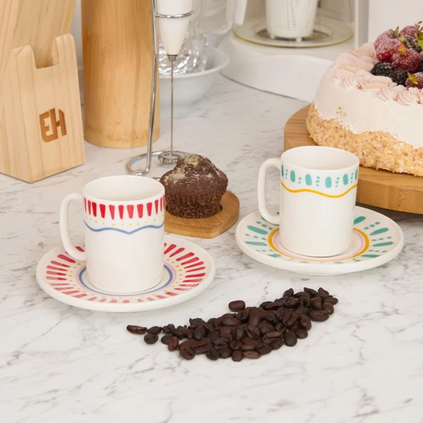 Kitchen Bon Appetit Amour 4 Parça Kahve Fincan Takımı - Renkli ürün görseli