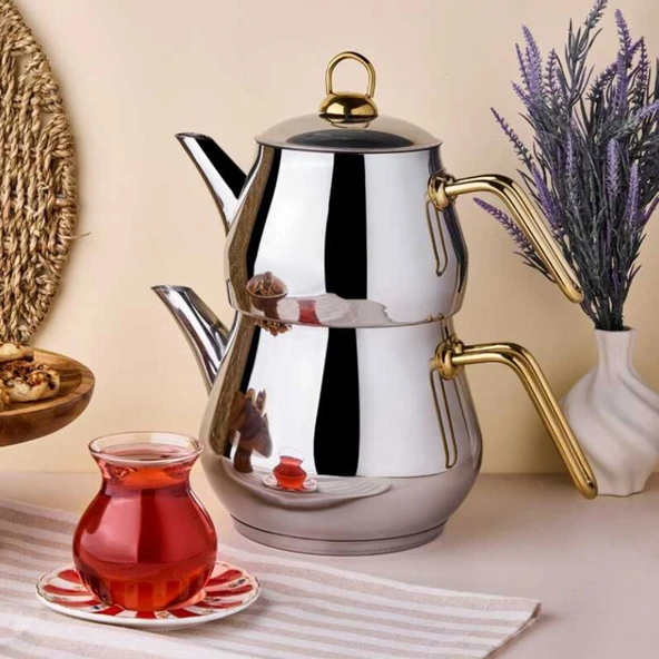 Çayeli Aile Çelik Çaydanlık Takımı - Gri / Gold - 2 lt + 1,2 lt - Resim 2