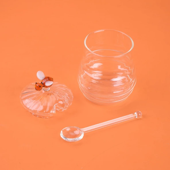 Kitchen Borosilikat Cam Bal Kavanozu ve Kaşık - Şeffaf - 260 ml - Resim 3