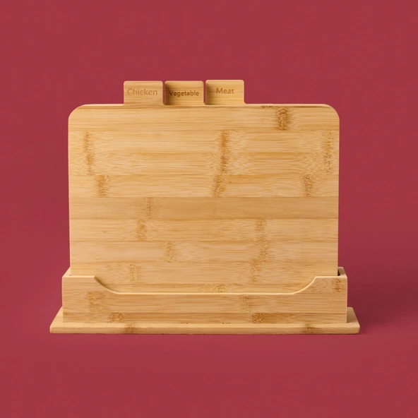 Piero 3'lü Stantlı Kesme Tahtası - Açık Kahverengi - 27 cm - Resim 2