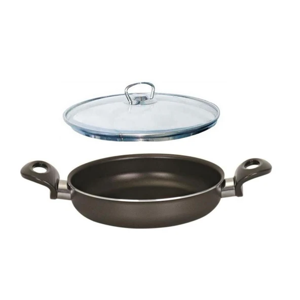 Onyx Cam Kapaklı Teflon Sahan - Siyah - 22 cm ürün görseli