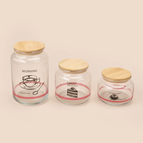 Toskana Jar 3'lü Kavanoz Seti - Açık Kahverengi / Şeffaf ürün görseli 1