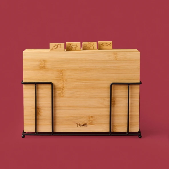 Rino 4'lü Metal Stantlı Kesme Tahtası - Açık Kahverengi - 27 cm - Resim 3