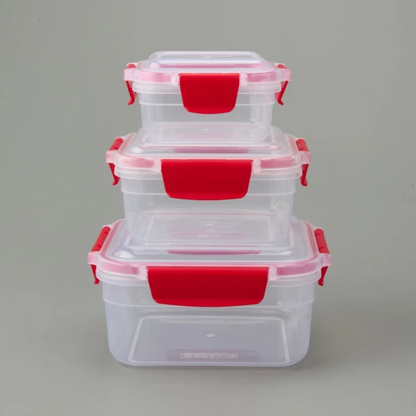 3'lü Kare Kilitli Saklama Kabı - Asorti - 3