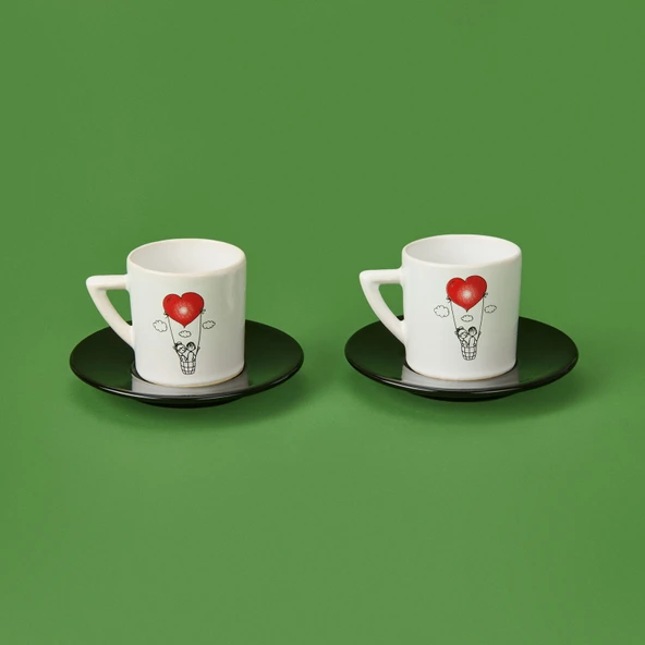 LMB-I02 Sevgi Temalı 2'li Fincan Takımı - Renkli - 90 ml - Resim 2