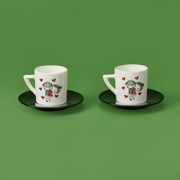 LMB-I01 Sevgi Temalı 2'li Fincan Takımı - Renkli - 90 ml - Resim 2