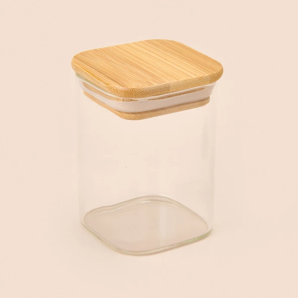 Kare Mantar Kapak Cam Kavanoz - Şeffaf / Açık Kahverengi - 150 ml - 1