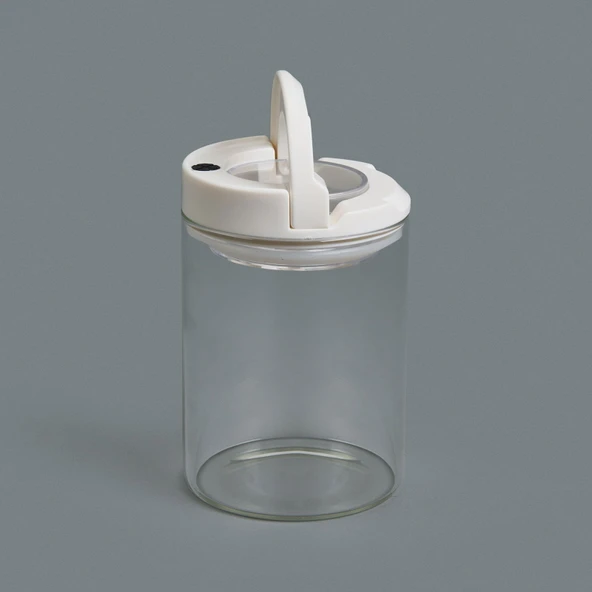Vakumlu Cam Kavanoz - Şeffaf / Beyaz - 400 ml - Resim 3