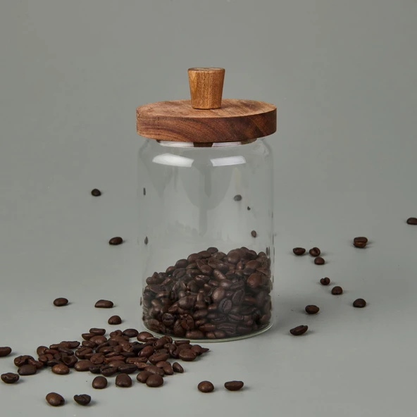 Akasya Kapaklı Cam Kavanoz - Kahverengi / Şeffaf - 700 ml - Resim 2