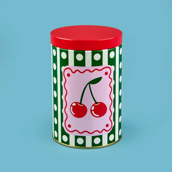 Cherry Yuvarlak Tekli Metal Kutu - Renkli - 900 ml ürün görseli