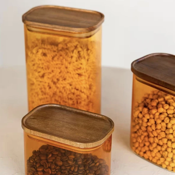 Mia Akasya Dikdörtgen Cam Kavanoz - Amber - 500 ml - 2