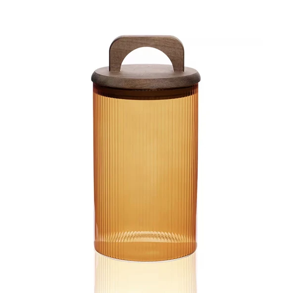 Mia Akasya Kulplu Cam Kavanoz - Amber - 1 lt - Resim 3