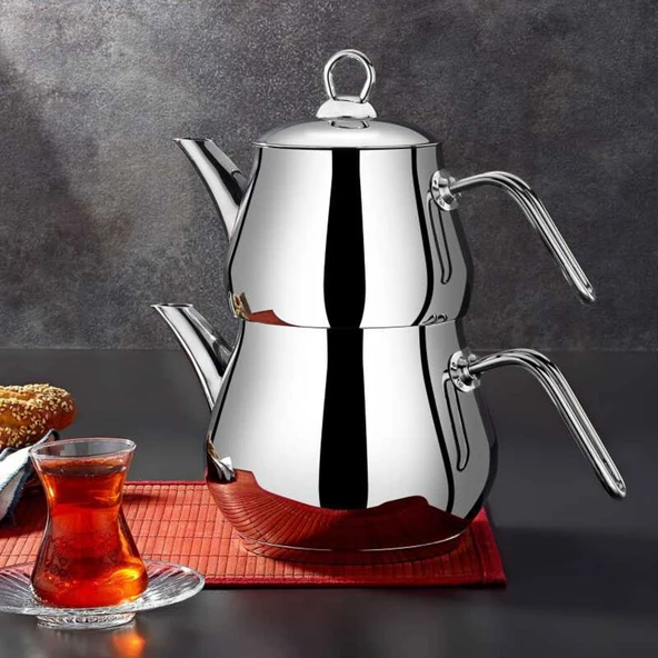 Çayeli Midi Çelik Çaydanlık Takımı - Gri - 1,8 lt + 1 lt ürün görseli
