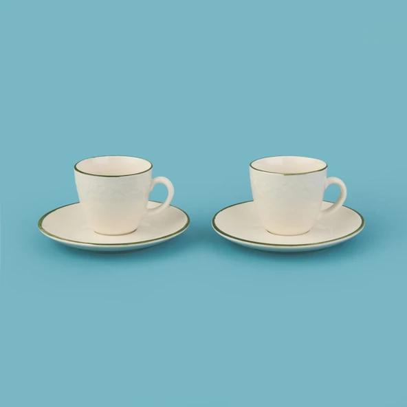 Kitchen Arnea 2'li Fincan Takımı - Krem / Yeşil - 90 ml ürün görseli 1