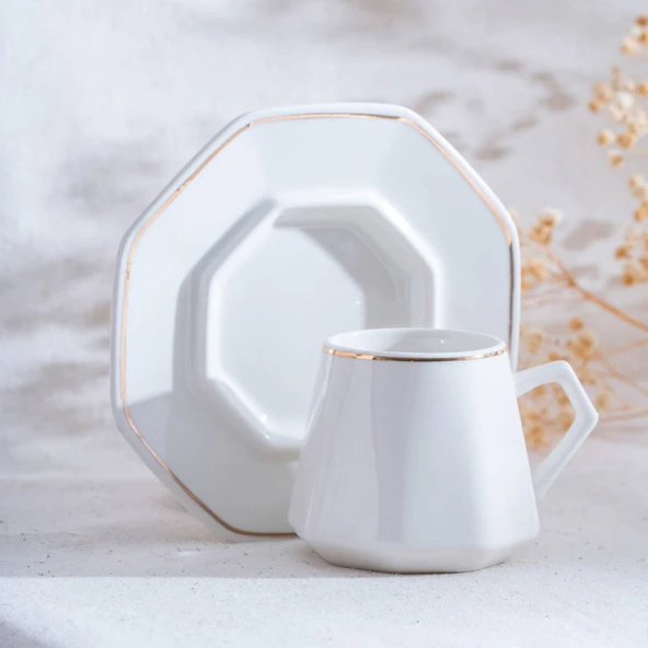 Elera Gold 6'lı Kahve Fincan Takımı - Beyaz / Gold - 90 ml ürün görseli