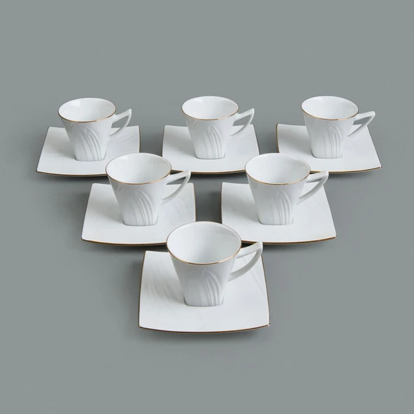Gold Line 12 Parça Kahve Fincan Takımı - Beyaz ürün görseli 1