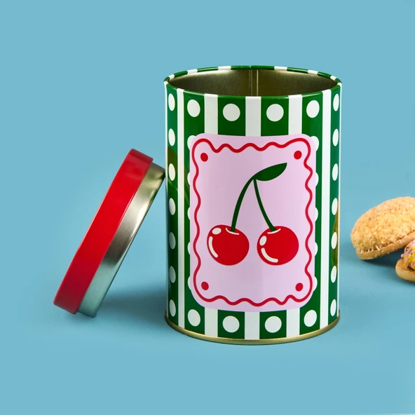 Cherry Yuvarlak Tekli Metal Kutu - Renkli - 900 ml - Resim 2