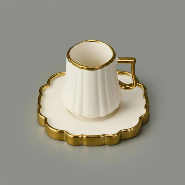 İsla 6'lı Kahve Fincanı - Beyaz / Sarı - Resim 3