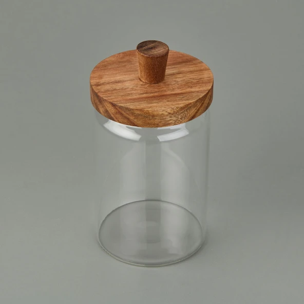 Akasya Kapaklı Cam Kavanoz - Kahverengi / Şeffaf - 700 ml - Resim 3