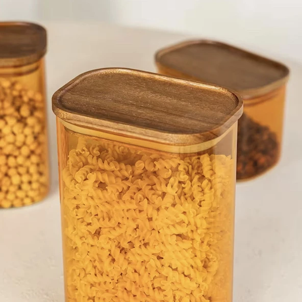 Mia Akasya Dikdörtgen Cam Kavanoz - Amber - 1,2 lt - Resim 2