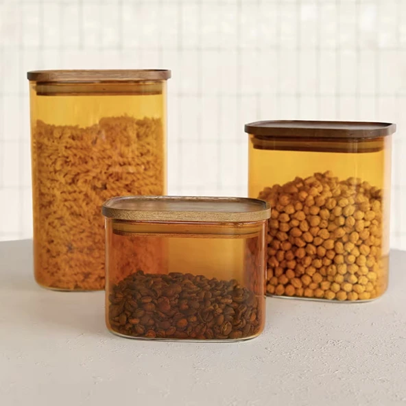 Mia Akasya Dikdörtgen Cam Kavanoz - Amber - 900 ml - 3