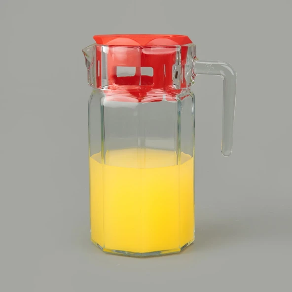 Köşem Sürahi - Şeffaf / Kırmızı - 1,25 lt ürün görseli 1