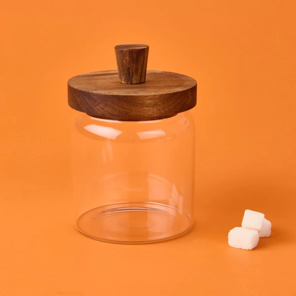 Bambu Kapaklı Cam Kavanoz - Açık Kahverengi / Şeffaf - 450 ml - 2