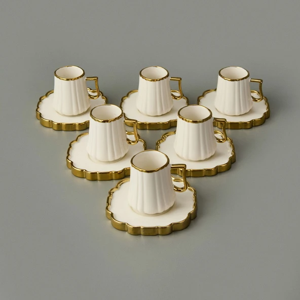 İsla 6'lı Kahve Fincanı - Beyaz / Sarı - Resim 2