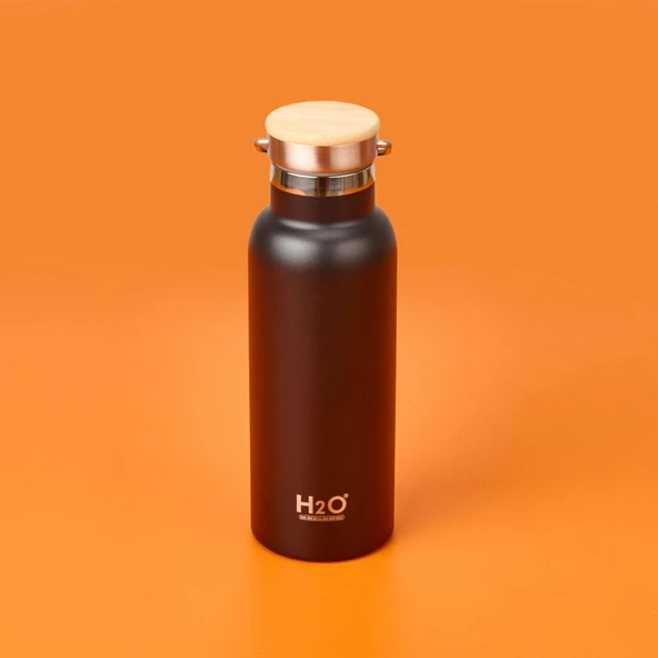 Bambu Kapaklı Çelik Termos - Siyah / Açık Kahverengi - 500 ml - Resim 3