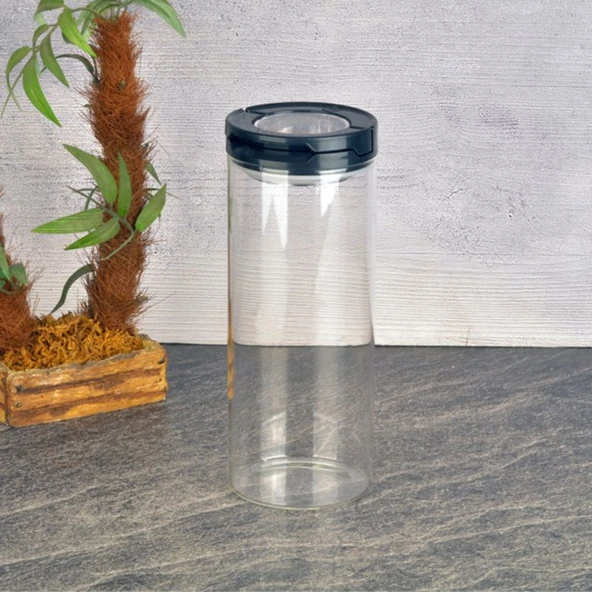 Vakumlu Cam Kavanoz - Şeffaf / Siyah - 800 ml - 1