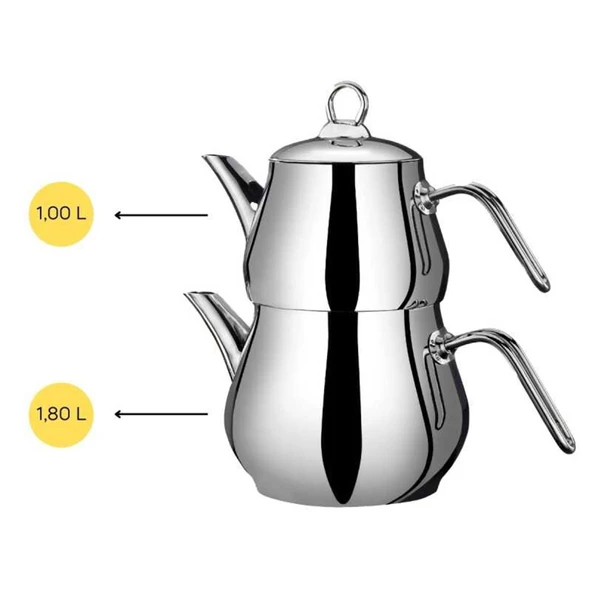 Çayeli Midi Çelik Çaydanlık Takımı - Gri - 1,8 lt + 1 lt - Resim 3